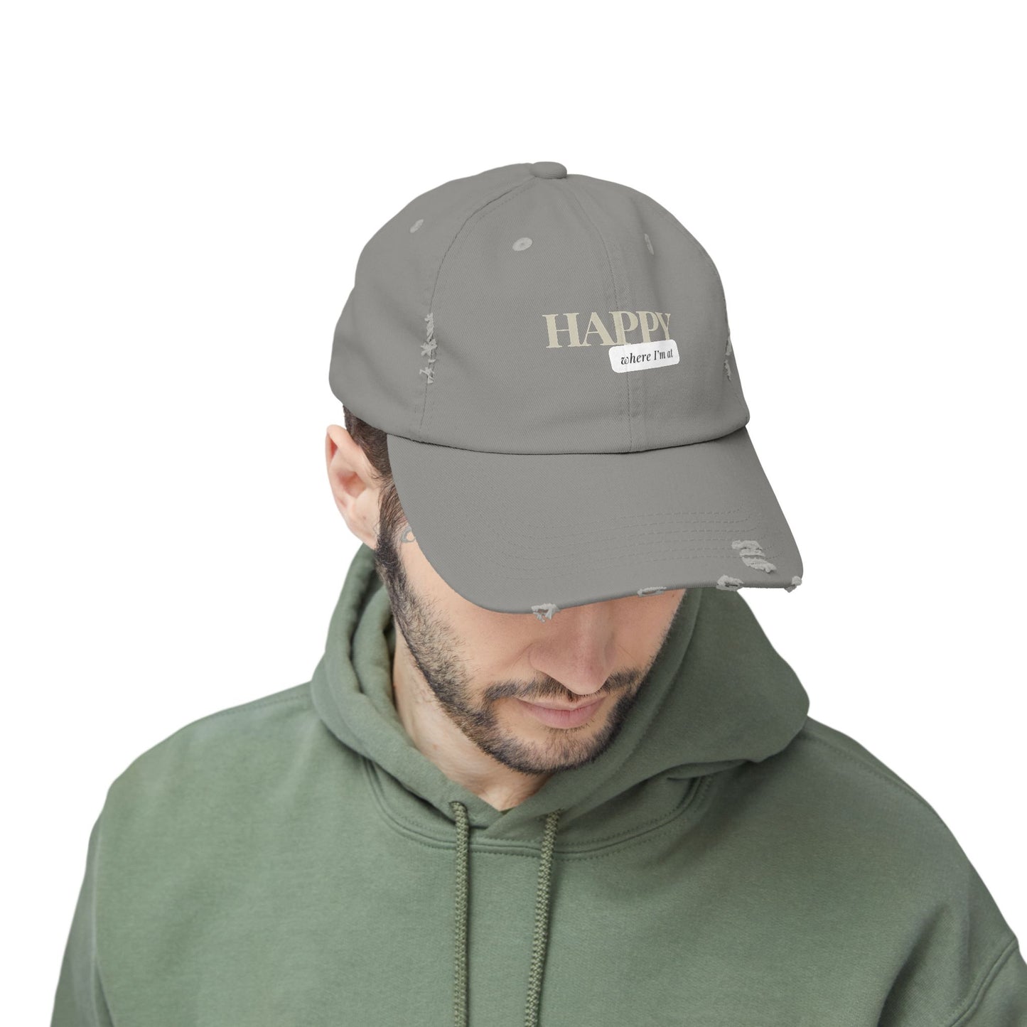 Happy where I'm at Unisex Distressed Cap