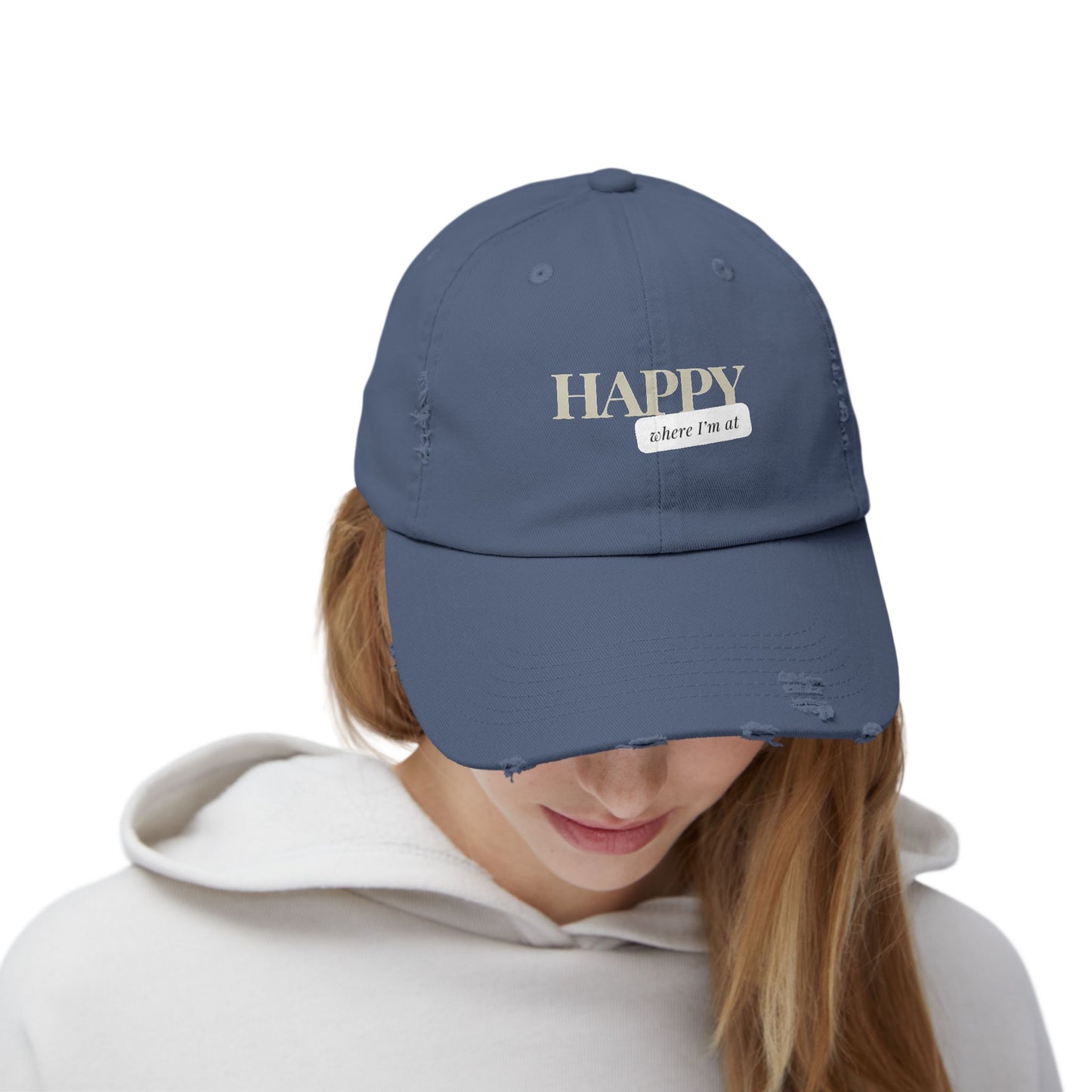 Happy where I'm at Unisex Distressed Cap