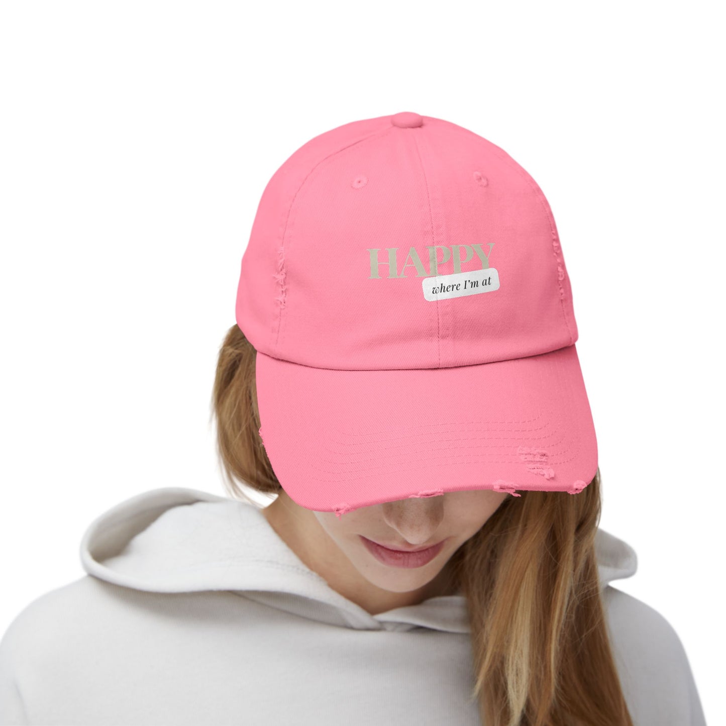 Happy where I'm at Unisex Distressed Cap