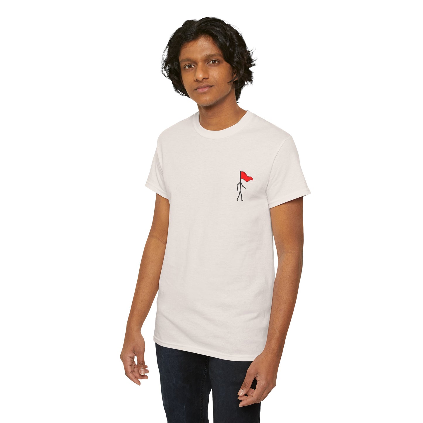 Small Walking Red Flag Unisex Heavy Cotton Tee