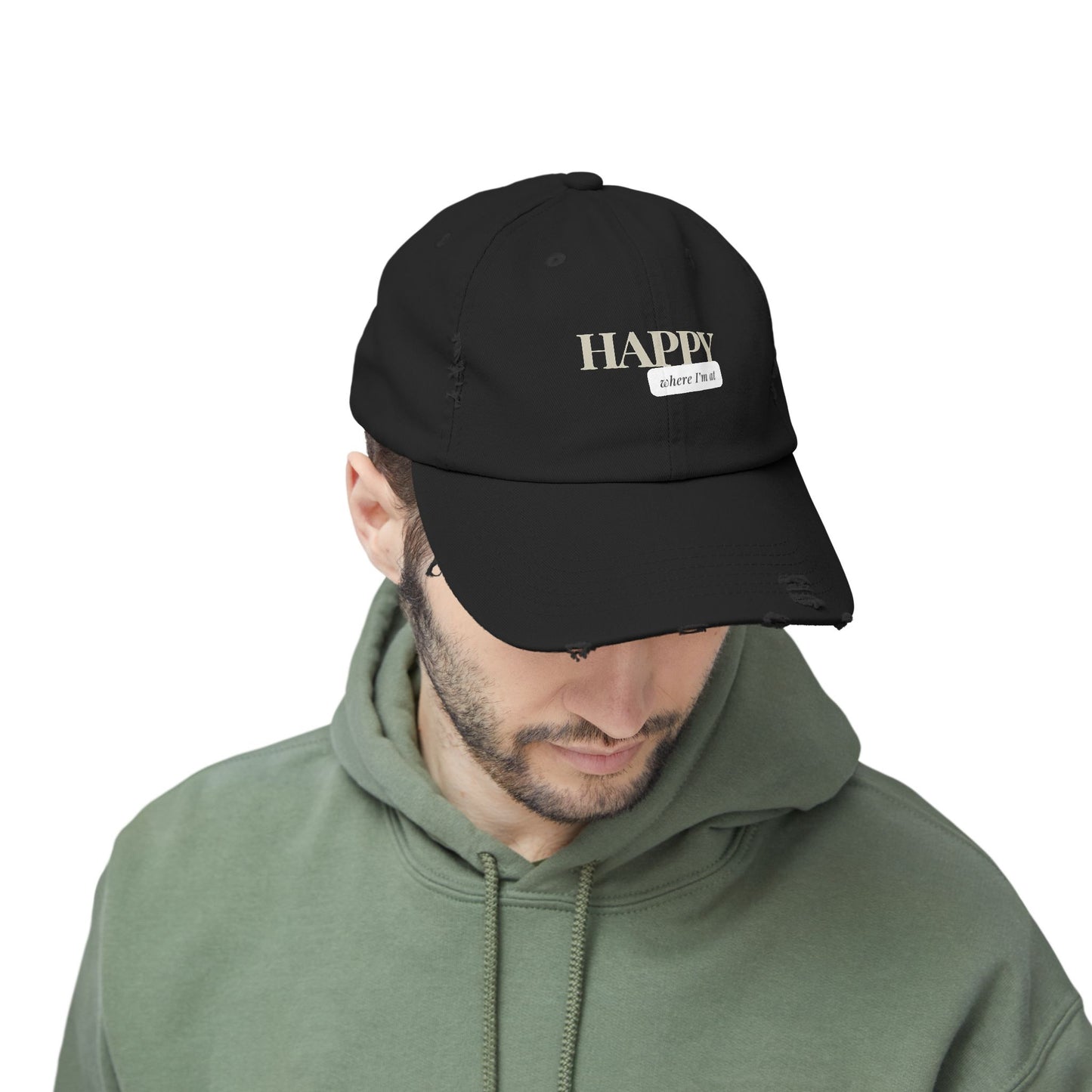 Happy where I'm at Unisex Distressed Cap