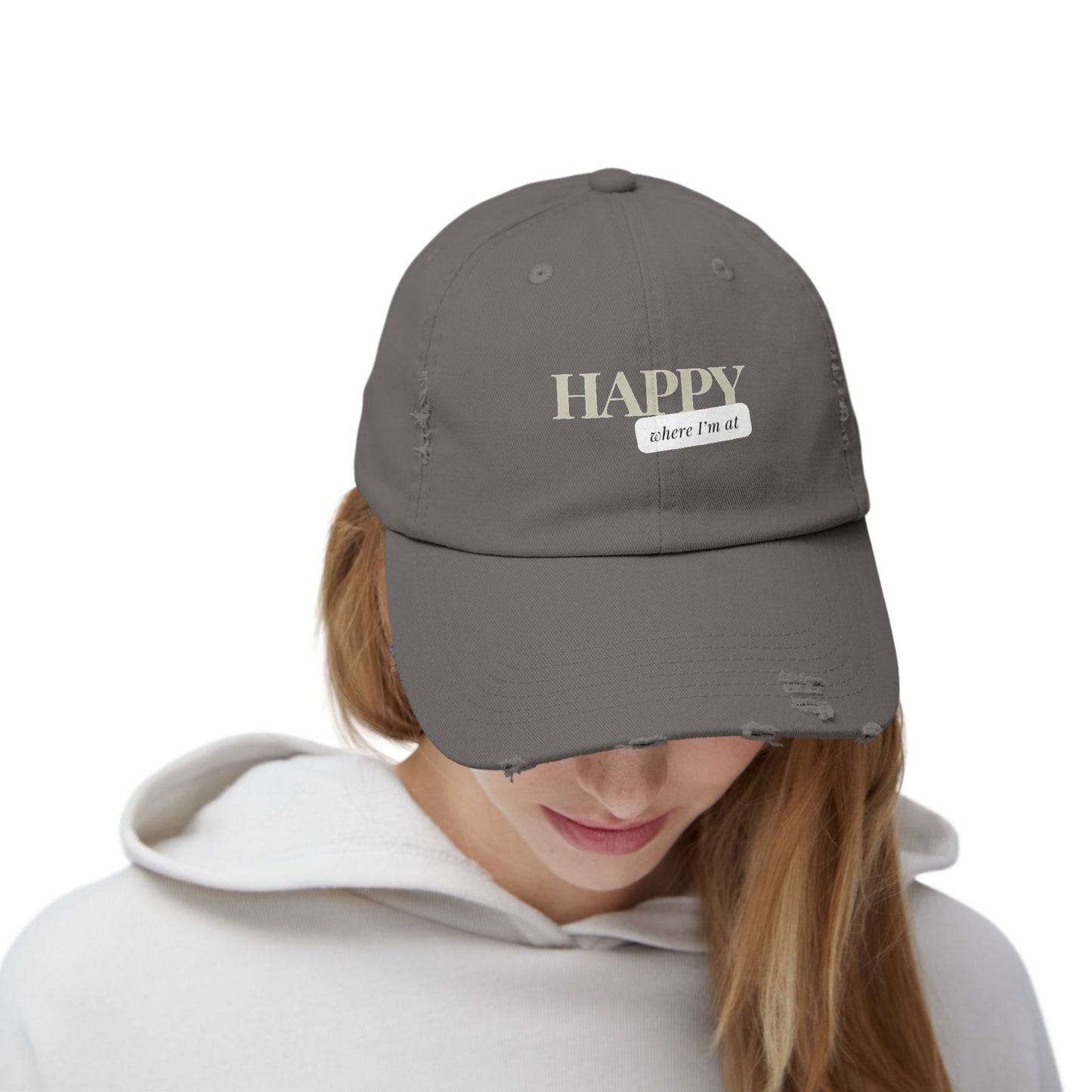 Happy where I'm at Unisex Distressed Cap